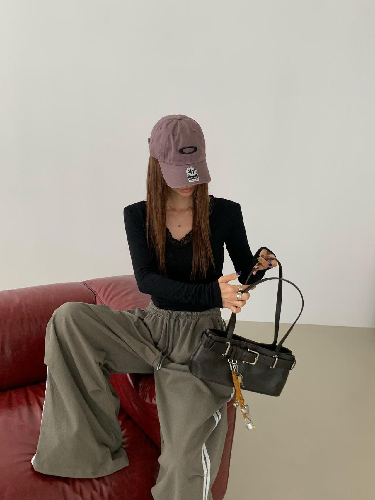 蕾絲條紋工作褲